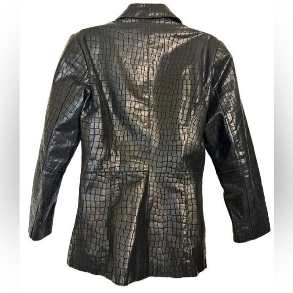 Vintage 100% Embossed Croc Leather 3 Button Front Jacket - Picture 8 of 11